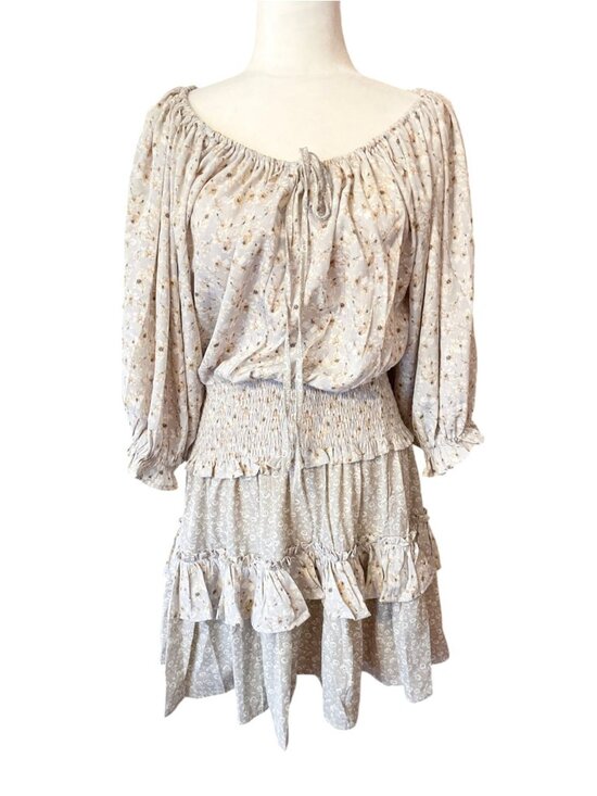 Easel Los Angeles Dresses & Skirts - Easel Cream Floral Smocked Mini Dress SZ L Cottagecore Fairy Romantic